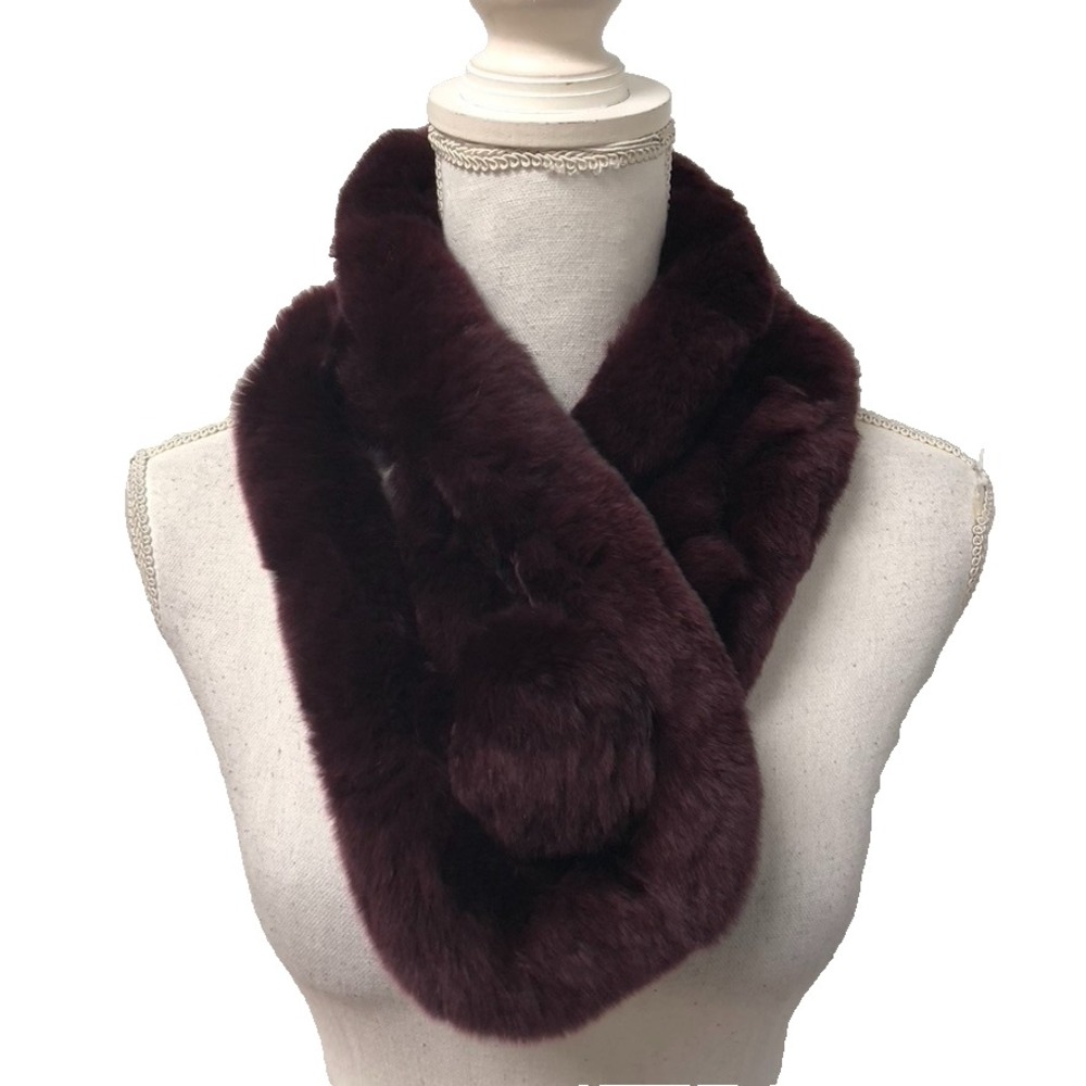 Vincent Pradier Rex Rabbit Fur Collar Scarf Wrap Womens One Size Deep Purple